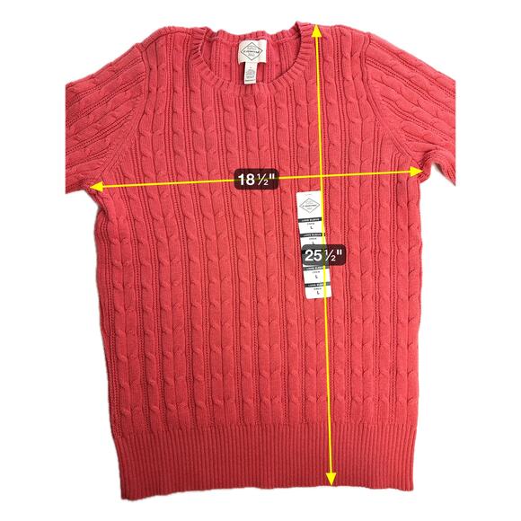 NWOT St. John's Bay Coral Cable Knit Crewneck Sweater Womens Size Large L Preppy - Picture 10 of 10